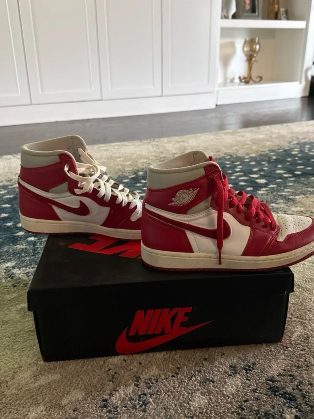 Nike Red and White Retro High-Top Sneakers